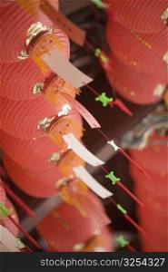 Low angle view of Chinese lanterns in a temple