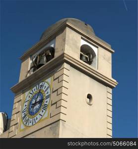 Low angle view of clock tower, Piazza Umberto, Capri, Campania, Italy