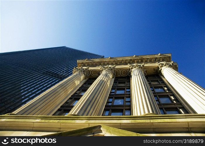 Low angle view of columns of a building, Old Courthouse, Boston, Massachusetts, USA