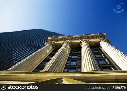 Low angle view of columns of a building, Old Courthouse, Boston, Massachusetts, USA