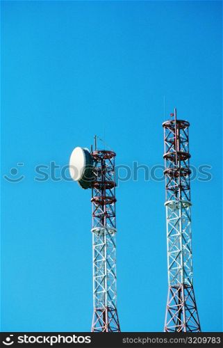 Low angle view of communications towers, Leesburg, Virginia, USA