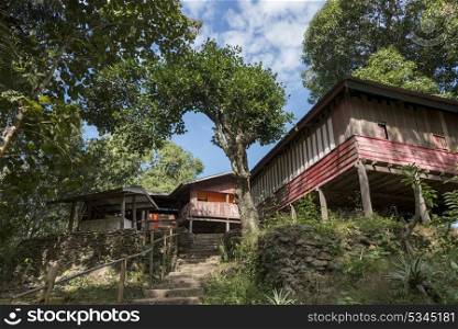 Low angle view of cottages, Sainyabuli Province, Laos