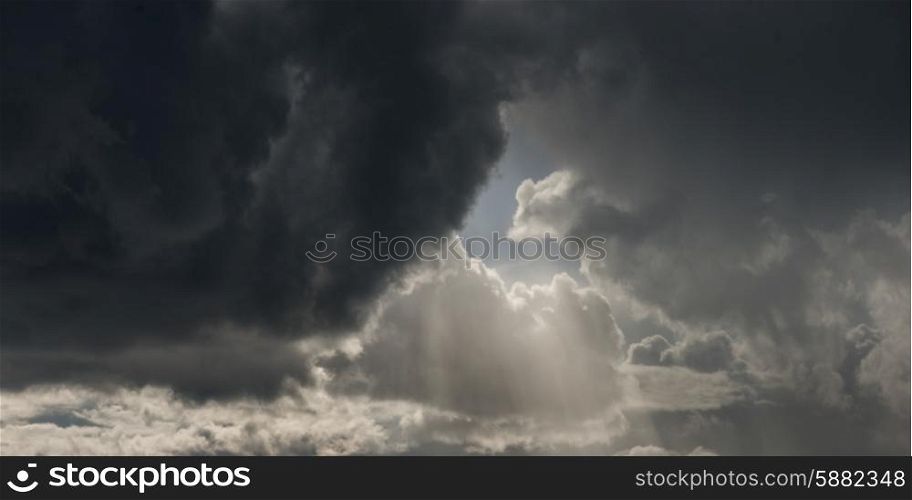 Low angle view of dark storm clouds in the sky, Lake Of The Woods, Ontario, Canada