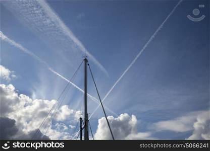 Low angle view of electricity pylons against sky, Ischia Island, Campania, Italy