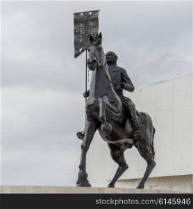 Low angle view of equestrian statue, Los Olivos, Dolores Hidalgo, Guanajuato, Mexico
