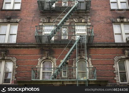 Low angle view of fire escape of building, New York City, New York State, USA