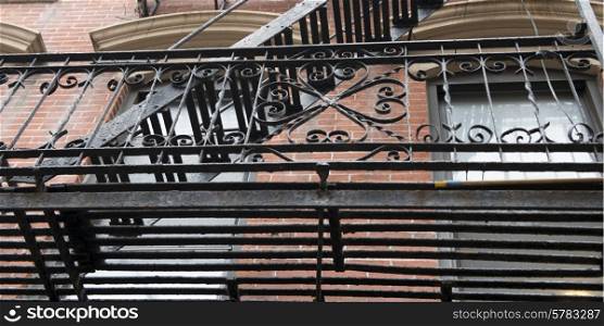 Low angle view of fire escape on a building, SoHo, Manhattan, New York City, New York State, USA