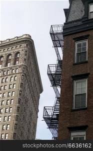 Low angle view of fire escapes of building, New York City, New York State, USA