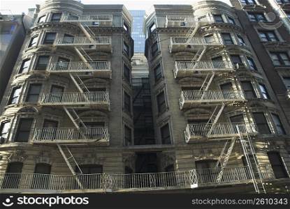 Low angle view of fire escapes on a residential building