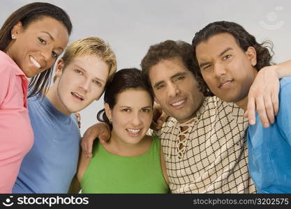 Low angle view of five people smiling