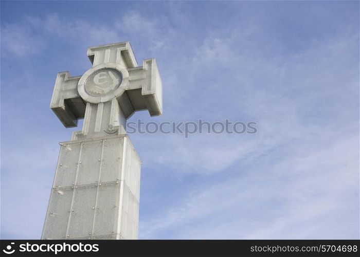 Low angle view of Freedom Monument against cloudy sky; Tallinn; Estonia; Europe