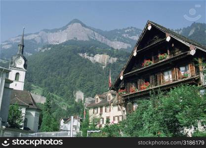 Low angle view of houses in a village, Vitznau, Switzerland