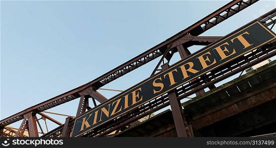 Low angle view of Kinzie Street Railroad Bridge, Chicago, Cook County, Illinois, USA