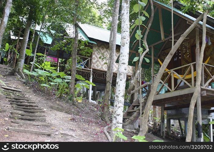 Low angle view of log cabins, Phi Phi Islands, Thailand