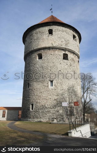 Low angle view of medieval tower; Tallinn; Estonia; Europe