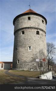 Low angle view of medieval tower; Tallinn; Estonia; Europe