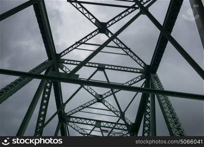 Low angle view of metallic bridge against sky, New Brunswick, Canada