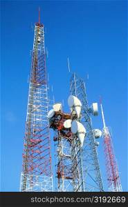 Low angle view of microwave radio towers, Washington DC, USA