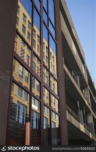 Low angle view of modern office building, Minneapolis, Hennepin County, Minnesota, USA