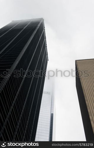 Low angle view of modern skyscrapers, Manhattan, New York City, New York State, USA
