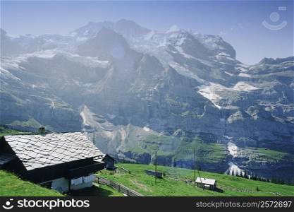 Low angle view of mountains, Jungfrau, Berne Canton, Switzerland