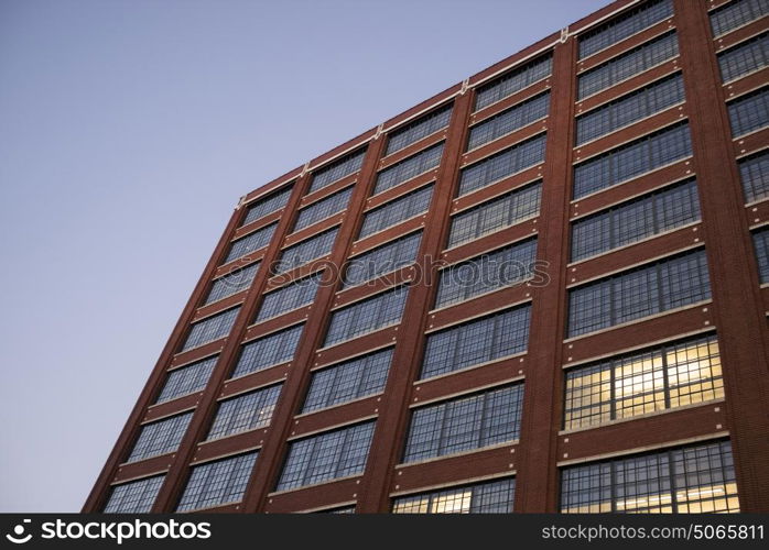 Low angle view of office building against sky, Minneapolis, Hennepin County, Minnesota, USA