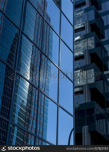 Low angle view of office buildings, Golden Square Mile, Montreal, Quebec, Canada