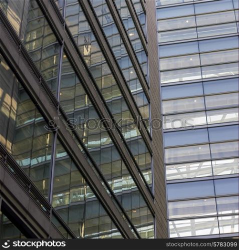 Low angle view of office buildings, Montreal, Quebec, Canada