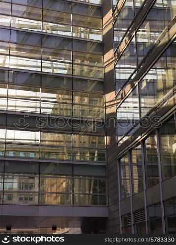Low angle view of office buildings, Montreal, Quebec, Canada