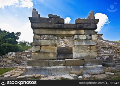 Low angle view of old ruins of a building, El Tajin, Veracruz, Mexico