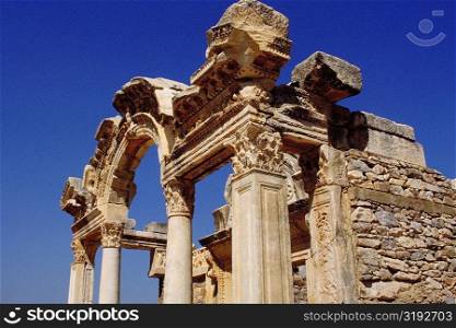Low angle view of old ruins of a temple, Temple of Hadrian, Ephesus, Turkey