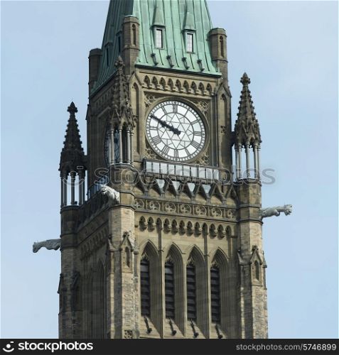 Low angle view of Peace Tower, Parliament Building, Parliament Hill, Ottawa, Ontario, Canada