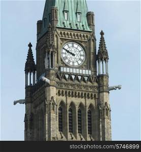 Low angle view of Peace Tower, Parliament Building, Parliament Hill, Ottawa, Ontario, Canada