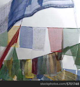 Low angle view of prayer flags at Taktsang Monastery, Paro Valley, Paro District, Bhutan