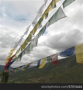 Low angle view of prayer flags, Kuensel Phodrang, Thimphu District, Bhutan