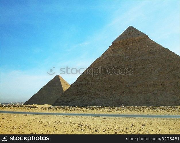 Low angle view of pyramids, Giza Pyramids, Giza, Cairo, Egypt
