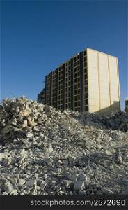 Low angle view of rubble in front of a building