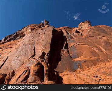 Low angle view of sandstone cliff, Glen Canyon National Recreation Area, Colorado River Float Trip, Colorado River, Arizona-Utah, USA