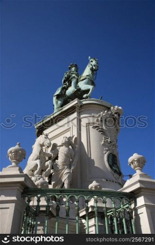 Low angle view of sculpture of King Jose I in Lisbon, Portugal.