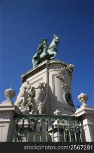Low angle view of sculpture of King Jose I in Lisbon, Portugal.