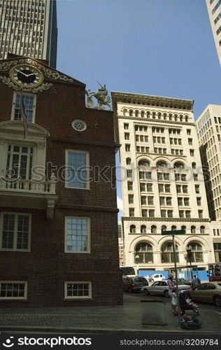 Low angle view of skyscrapers, Boston, Massachusetts, USA