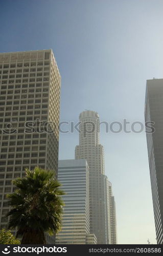 Low angle view of skyscrapers, City Of Los Angeles, California, USA