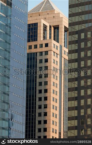 Low angle view of skyscrapers, Fulton River District, Chicago, Cook County, Illinois, USA