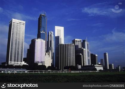 Low angle view of skyscrapers in a city, Singapore
