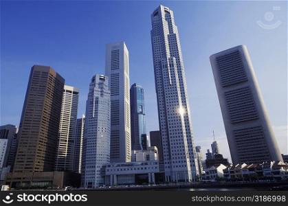 Low angle view of skyscrapers in a city, Singapore