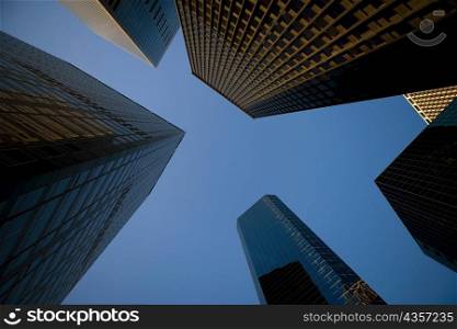 Low angle view of skyscrapers, New York City, New York State, USA