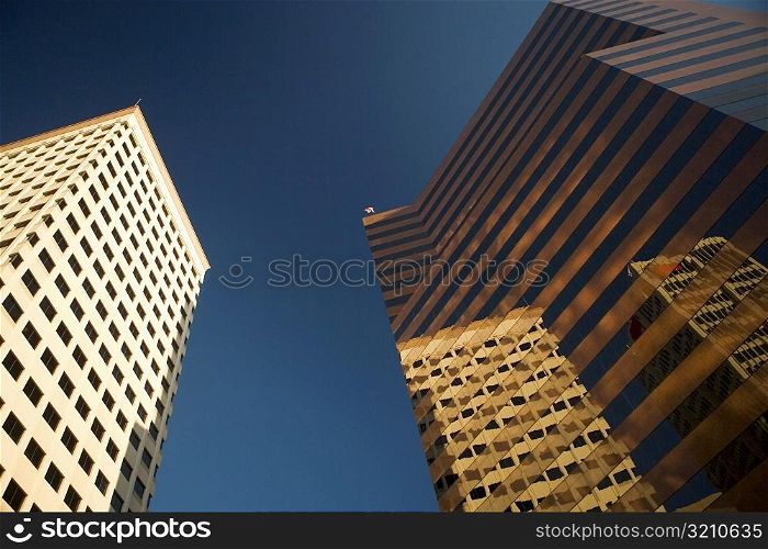 Low angle view of skyscrapers, San Diego, California, USA