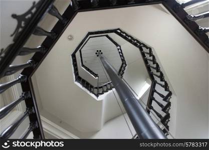 Low angle view of spiral staircase, Manoir-Papineau National Historic Site, Montebello, Quebec, Canada