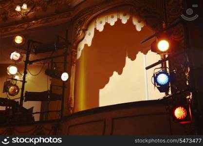 Low angle view of spotlights and theater