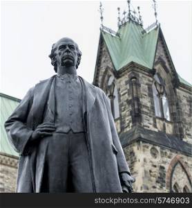 Low angle view of statue of Wilfrid Laurier, Parliament Hill, Ottawa, Ontario, Canada